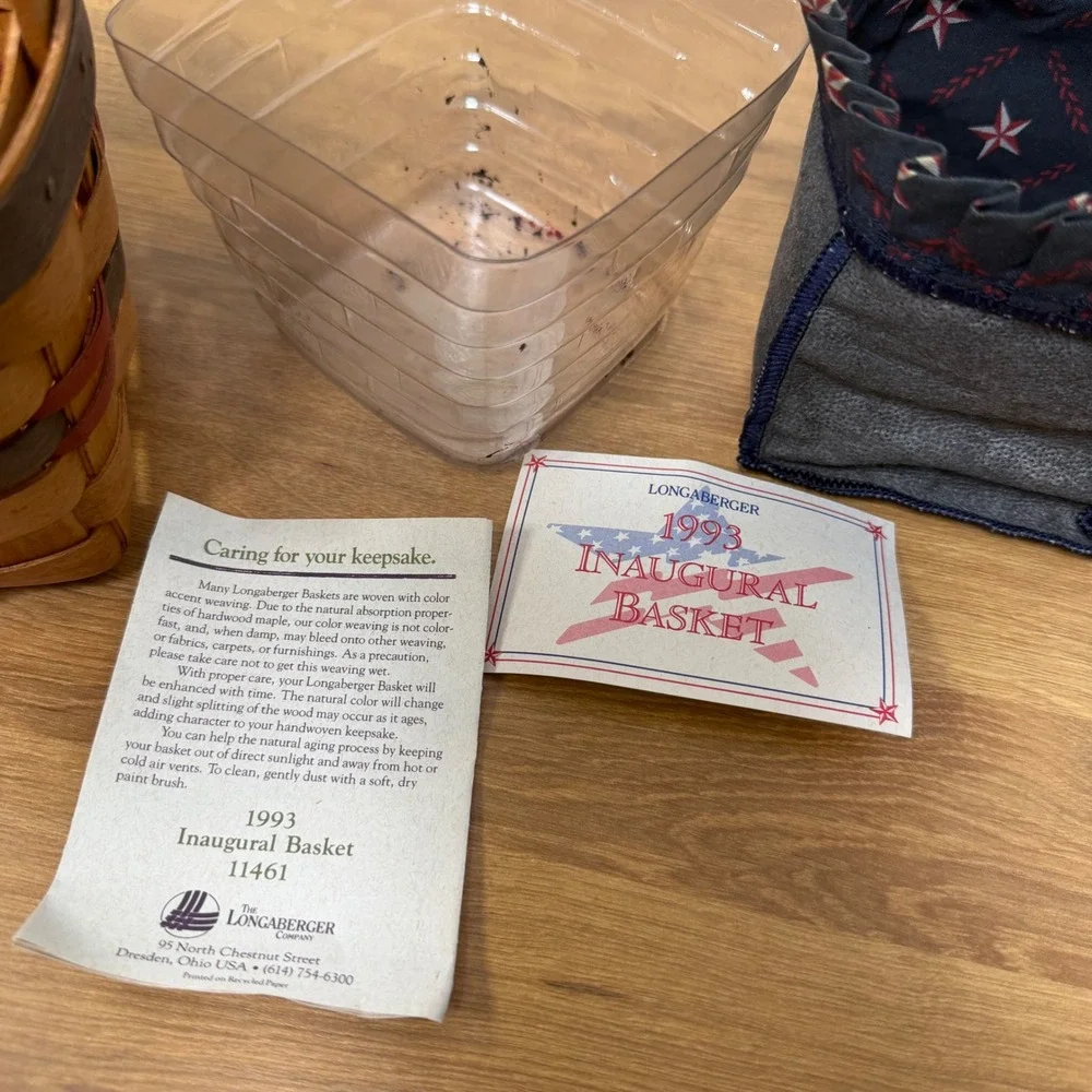 Longaberger 1993 Inaugural Basket with Liner and Protector 11461 Handwoven USA